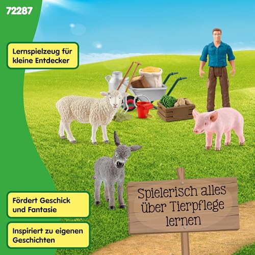SCHLEICH Farm World | Tierset Tierfütterung 72287 | detailliertes Set aus Esel, Schwein, Schaf mit Zubehör & Bauer Paul | Bauernhof Spielzeug ab 3 Jahre | 19-teiliges Set | exklusiv bei Amazon