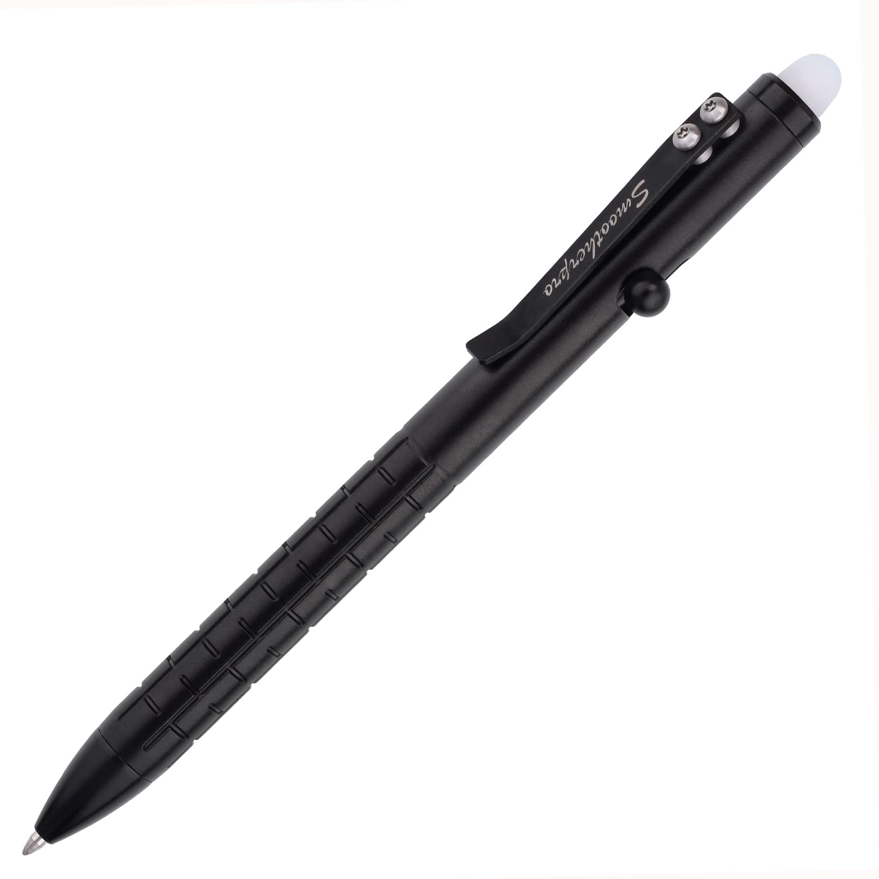 SMOOTHERPRO Erasable Bolt Action Pen Compatible with Pilot FriXion Refill Stainless Steel Pocket Clip Refillable Retractable Pen for Office School Calligraphy Practice Black (SAF150)