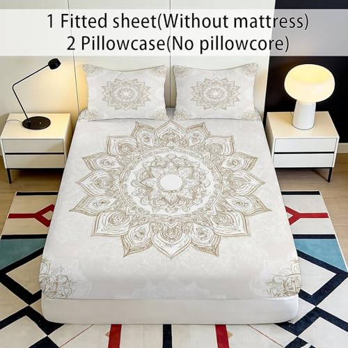 Drap-housse mandala 90x200 couvre-lit microfibre avec bonnet 25cm - 3