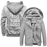 UKBUYQC Personalisierbare Fleece-Jacke mit Kapuze für Herren, individueller Reißverschluss, verdickt, warm, Sweatshirt, Mantel, fügen Sie Ihren Logotext hinzu, grau, XS