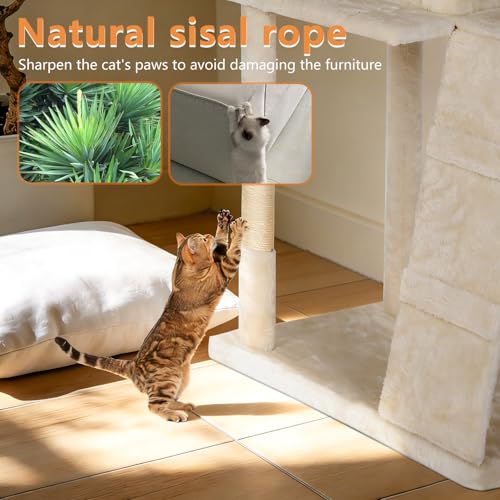 Image of BestPet | 81 inch Cat Tree Tower | Cream | Sturdy Multi-Level Cat Tree