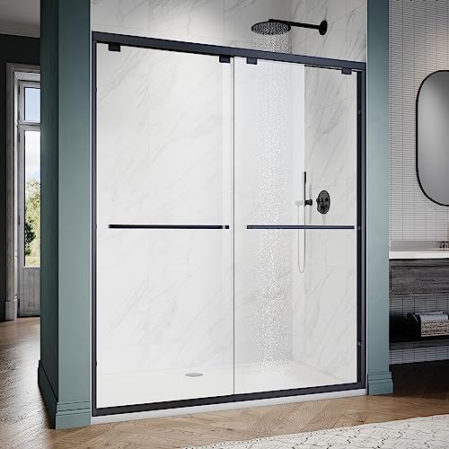 Elegant Sliding Shower Door 60" W X 72" H,Adjustable Framed Shower Door With 1/4 In. Tempered Glass,60-Inch Bypass Shower Door,Satin Black #TOP16