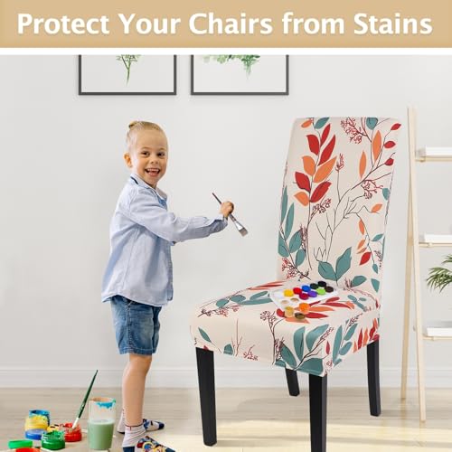 Image of SearchI Printed Dining Room Chair Covers Set of 4, Stretch Kitchen Chair Covers Washable Parsons Chair Slipcover Removable Dining Chair Protectors for Hotel,Ceremony(Floral Pattern1)