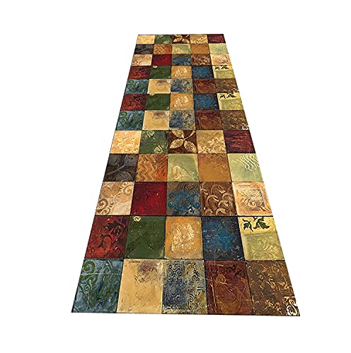 Alfombra pasillo geométrica naranja 100x500 cm lavable
