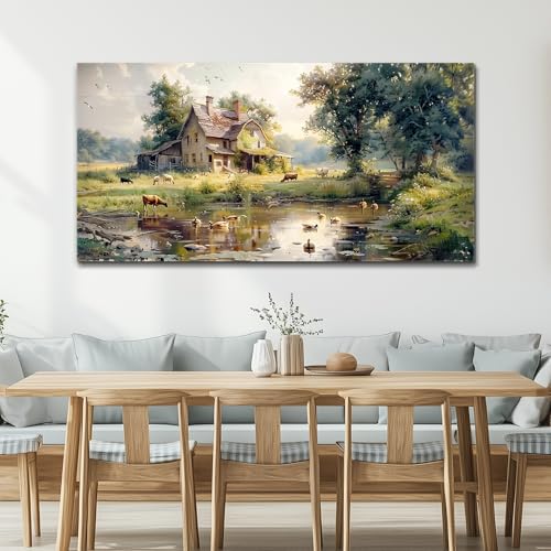 FUHAIHUA Canvas Wall Art For Bedroom Large Farmhouse Wall Decor For Living Room Office Decorations Farm Scenery Painting Countryside Wall Pictures Modern Artwork Ready To Hang Home Decor 24x48 In