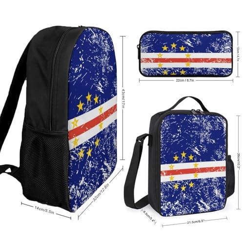 Verde Vintage Flag Classic Backpack Lunch Bag Pencil Case 3 Piece Set Travel Daypack2