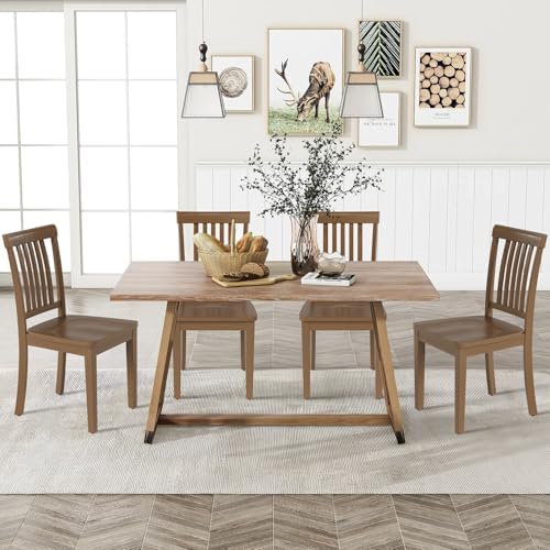 COLAMY Wooden Dining Chairs Set of 4, Solid Rubberwood Kitchen & ...