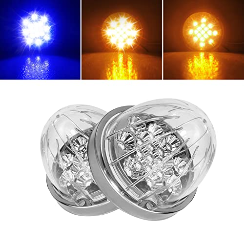 2PCS Dual Revolution Amber Turn Signal and Marker to Blue Auxiliary 17 LED Watermelon Lights, Clear Lens & Stainless Steel Bezel Marker Lights for Freightliner Kenworth Peterbilt Trailer Heavy Trucks