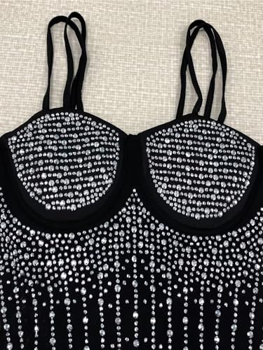 Image of PORRCEY Women's Sexy Rhinestone Lace Sheer Mesh Formal Evening Dress