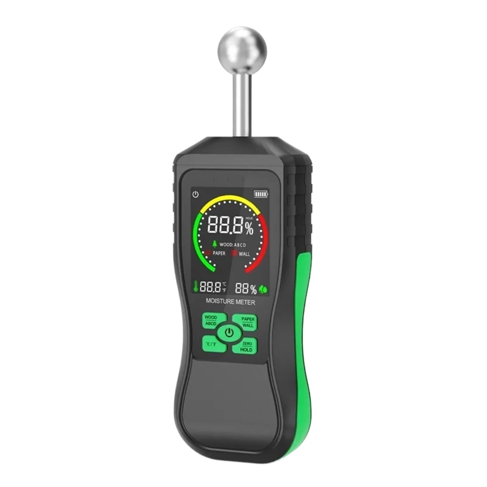 Amrttwy One Color Moisture Meter, Digital Wood Moisture Meter Non-Contact Detector Lcd Display Hygrometer Alarm Tester Balls