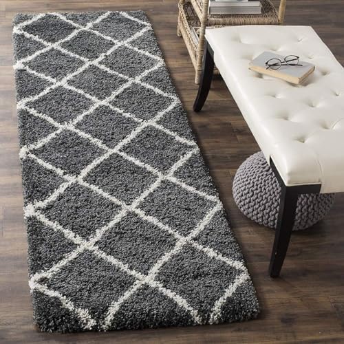 Image of Carpet for Hallway, Kitchen, and Modern InteriorsCarpetCozy Shag Runner for Living Room, Bedroom & Office Decor ETC Size 2x4 feet, Patten-Solid Grey B