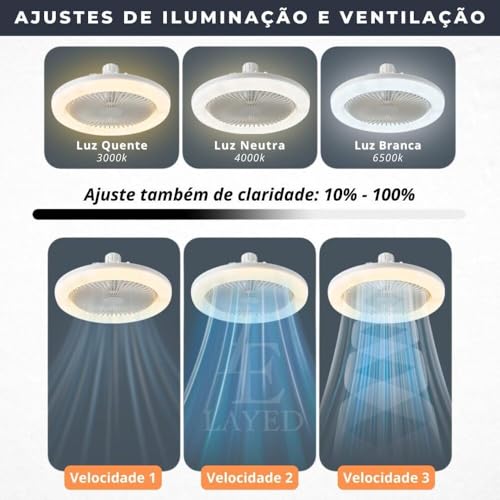 Ventilador de Teto Com Controle Remoto Lâmpada LED E27 Luz Silencioso 50w Resfriamento 8 5 Polegadas