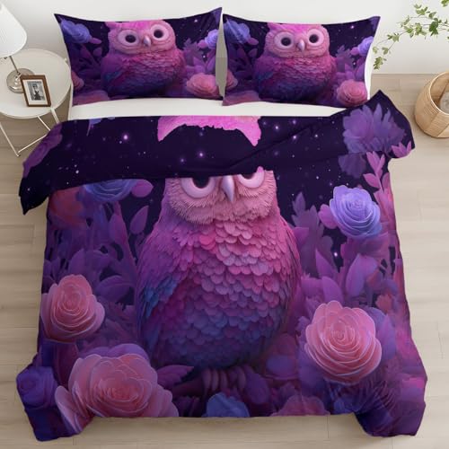Générique Parure de Lit Hibou Fleurs Dessin Animé Housse de Couette 90x190 cm Petite Taille (S) pour Enfant Fille Microfibre Douce et Respirante Décoration...