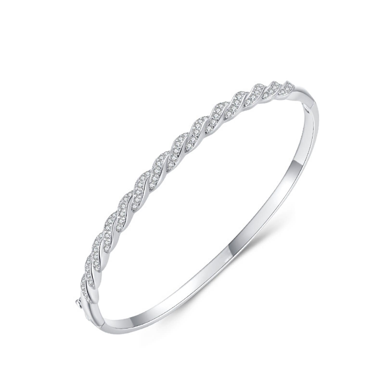 Pulsera de Mujer de Oro Blanco de 9Kilates / 14Kilates / 18Kilates, Geométrico con Moissanita, Cadena 16 CM, Brazalete Mujer Cadena Plata