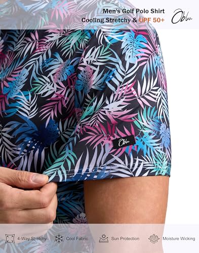 Image of Obla Mens Golf Polo Shirts Short Sleeve Dry Fit Performance Moisture Wicking Casual Print Collared Golf Shirts for Men