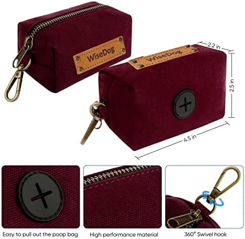 Wisedog Waterproof Dog Collar and Lead Set: Adjustable Dog Collar, Classic Dog Lead with Poop Bag Holder, for Medium Large Dogs and Small Size Dogs (M(Collar:12"-18";Lead:5 ft), Burgundy)