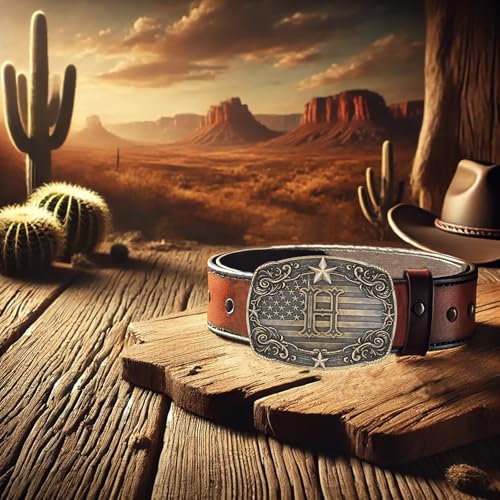 Image of Cowboy Belt Buckle for Men Vintage Western Rodeo Texas Initial Letter ABCDJMR to Z Belt Buckles