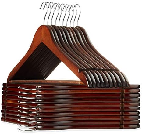 Casafield - 20 Walnut Wooden Suit Hangers - Premium Lotus Wood with Notches & Chrome Swivel Hook for Dress Clothes, Coats, Jackets, Pants, Shirts, Skirts
