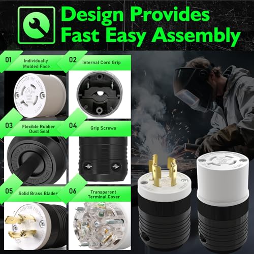 Image of 1 Pack NEMA L14-20P Locking Plug, 20 Amp Generator Replacement Plug 125 /250V 3 Pole 4 Wire Grounding,Twist Lock Adapter Male Plug , Industrial Grade Heavy Duty, UL Listed (E355464)