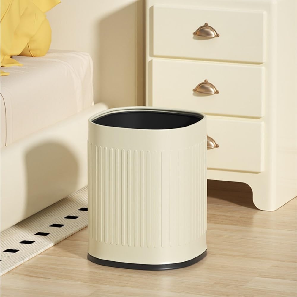 Cestino gettacarte rotondo in metallo con coperchio aperto, capacità 12 litri, con contenitore interno rimovibile, for bagno, soggiorno, camera da letto, cucina(Beige)