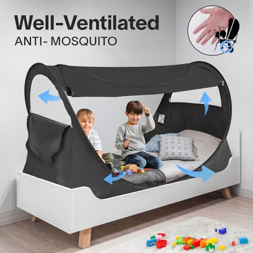 Alvantor Pop Up Bed Canopy Queen Size No Assembly Blackout and Breathable Mesh Sleeping Lightweight Portable Dream Tent with Carry Bag - Black - Image 4