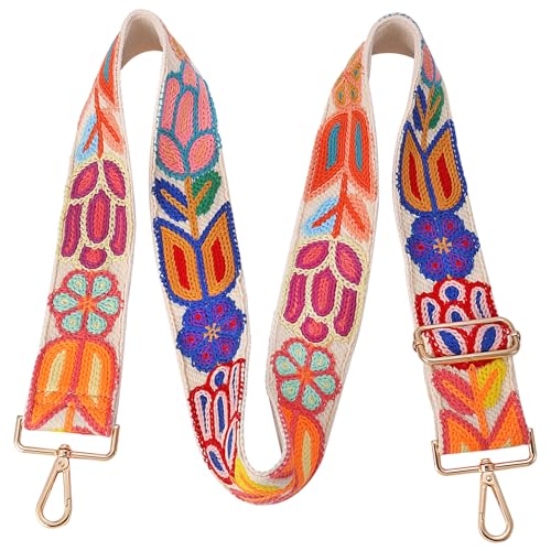 Image of Wide Purse straps Crochet Flower replacement crossbody for Handbag Adjustable Embroidery Knit Guitar Shoulder strap