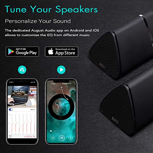 August MS515 - Stereo Bluetooth Speaker Pair - Dual Wireless Speakers for Smart TVs, Smart Phones, Laptops, PCs, Tablets - Black
