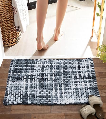 Image of LAHOME Bathroom Mat Anti Slip Bathmat Water Soak Floor Rug Non Slip Cotton Bath Mat 40x60 Cm (50 * 70 Cm, Dark Grey)