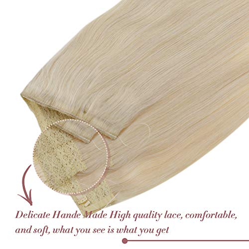 [Hot Color]LaaVoo 18inch One Piece Fish Line Halo Human Hair in Platinum Blonde Hair Extensions Secret Wire Tangle Free European Hair Extensions 11 inch Width 80g Per Pack - Thumbnail 4