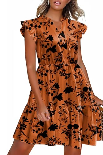 Image of HOTOUCH Women Printed Dress for Summer Short Ruffle Sleeve Dress Tiered Mini Dress with Pockets