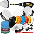 Holikme 15Piece Drill Brush Attachments Set, White Scrub Pads & Sponge, Power Scrubber Brush with Extend Long Attachment All purpose Clean for Grout, Tiles, Sinks, Bathtub, Bathroom, Kitchen & Auto