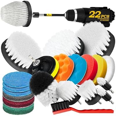 Holikme 15Piece Drill Brush Attachments Set, White Scrub Pads & Sponge, Power Scrubber Brush with Extend Long Attachment All purpose Clean for Grout, Tiles, Sinks, Bathtub, Bathroom, Kitchen & Auto