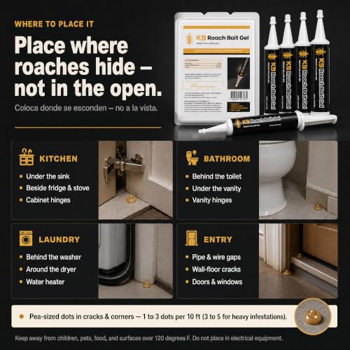 Image of German Roach Killer Indoor Infestation for Home | 97~99% Lab-Tested Mortality in 14 Days - 0.05% Fipronil | 90-Day Whole-Home Protocol, 4 Syringes