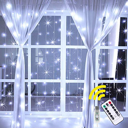Ollny Curtain String Lights 192 LEDs USB Powered Window Curtain Fairy Lights