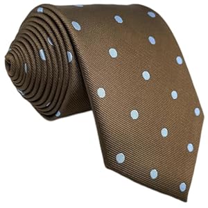 S&W SHLAX&WING Necktie for Men Brown with Blue Dots for Suits Elegant Gift Classic Size 147cmx8cm