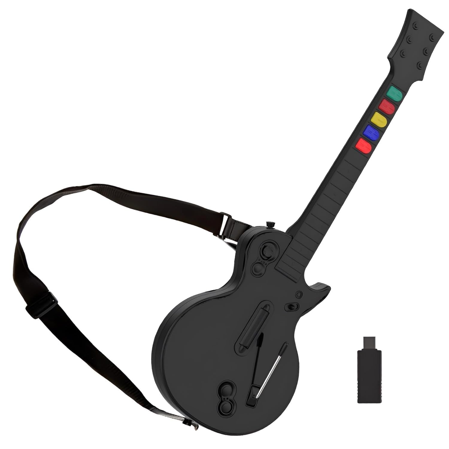 DOYO PC Guitar Hero Controller, Wireless PS3 Guitar Hero with Dongle for PC and PlayStation 3, Compatible with Guitar Hero, Rock Band, Clone Hero, Adjustable Strap (Black)