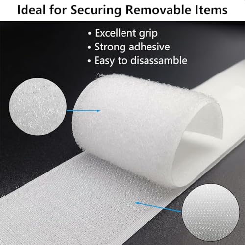 Image of 24 Sets White Hook Tape with Adhesive, 1'' X 4'' Hook and Loop Tape, Tapes with Adhesives for Fabric (White, 24 Sets)