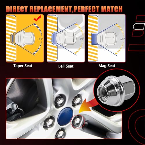 Image of Wheel Lug Nuts M12*1.5 Lug Nut, Cone Seat Lug Nut Set 3 /4 19mm Hex Compatible with Ford Lincoln Vehicles Escape Fusion Focus Fiesta Ranger EcoSport MKC MKZ Replace# 611-303 CV6Z1012C (20pcs)