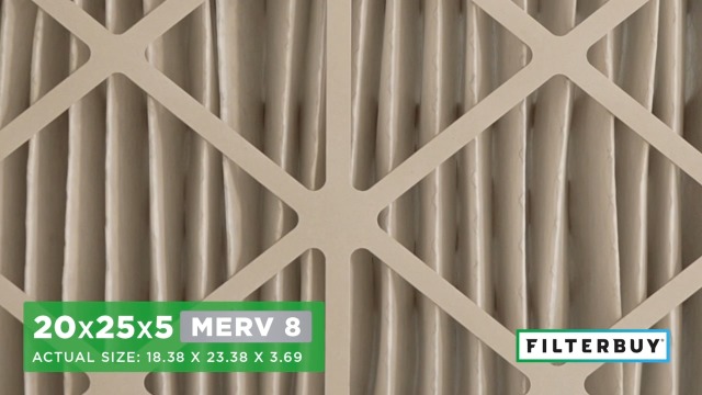 Image of Filterbuy 20x25x5 Air Filter MERV 8 Essential Dust & Allergy Defense (2-Pack), Electrostatic Pleated HVAC AC Furnace Filters Replacement for Honeywell Return Grille (Actual Size: 18.38 x 23.38 x 3.69)