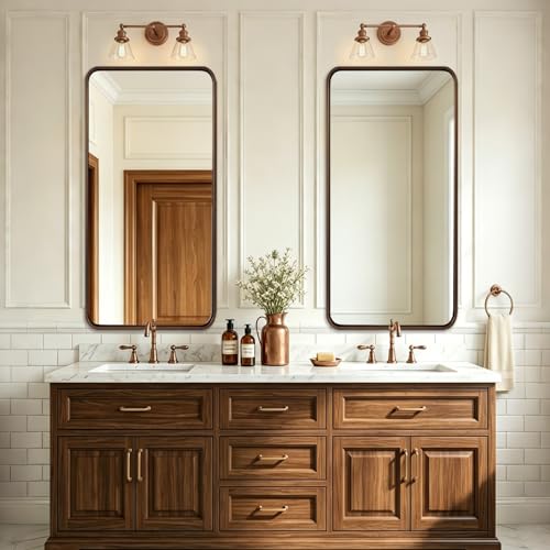 Image of ANDY STAR 24x48 Inch Bronze Bathroom Mirror, Rounded Rectangle Oil Rubbed Bronze Mirrors for Bathroom Sink,Tube Metal Framed, 1'' Deep Wall Mounted Vertically /Horizontal
