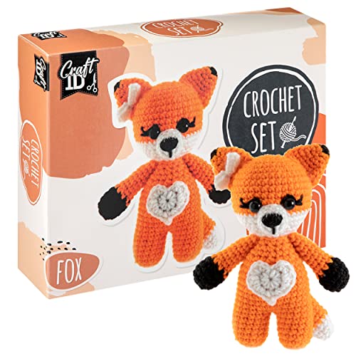 Craft ID Crochet Kit Principiantes | Kit Amigurumi | Peluches Bebé Animales Zorro | Kit de Ganchillo para Principiantes | Set de Agujas Crochet para Niños y Adultos
