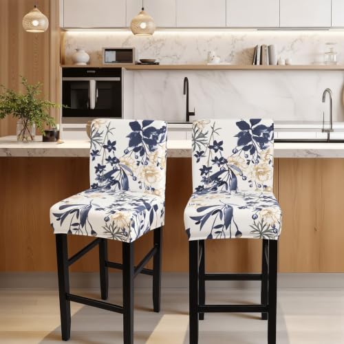 Image of SearchI Bar Stool Covers Set of 4, Stretch Washable Barstool Seat Covers, Counter Height Chair Covers for Kitchen Dining Room Cafe (Blue Flower)