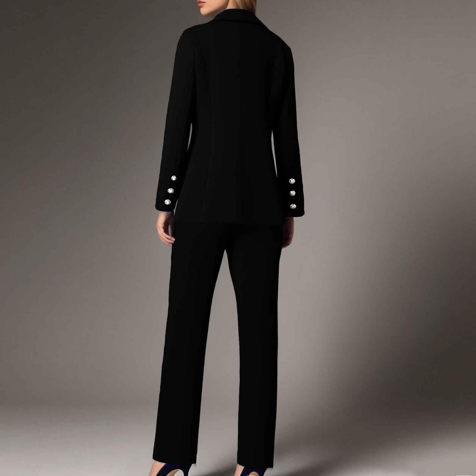Tailleur - Conjunto de 2 piezas para mujer, elegantes y curvas, pantalones y chaqueta de ceremonia, traje de negocios, conjunto de pantalón y blazer de manga larga, color liso, para bodas y