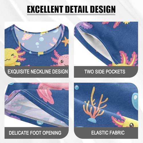 Pajama Short Sets Cute Axolotls Underwater Scene Soft Cotton Summer Sleepwear 2 Piece PJS Size 5-14T3