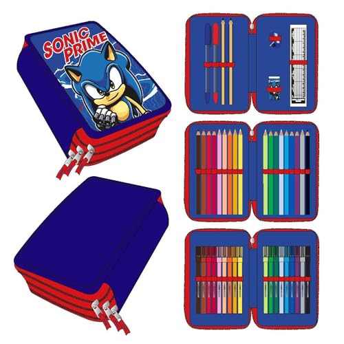 Trousse de rangement Sonic triple compartiment zippé avec fournitures