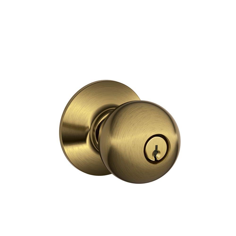 SCHLAGE F51A ORB 609 Yörünge Düğmesi Anahtarlı Giriş Kilidi, Antik Pirinç