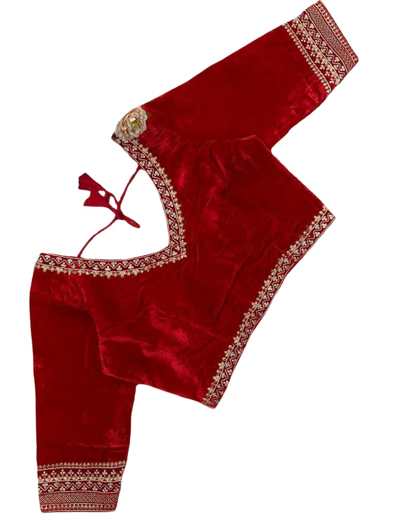 Pujia Mills Women's Solid Half Sleeve Regular Blouse (Velvet 501 Red 36