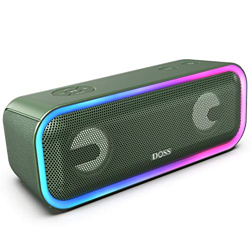 DOSS Enceinte Bluetooth Portable Lumineuse, 24W Enceintes sans Fil avec LED Lumière, Portée Bluetooth 20m, Waterproof, Basses Puissantes, Enceinte USB 15 Heures Playtime, Vert
