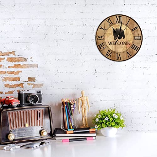 Retro Black Bear Wall Clock Mountain Lodge Decor Customized Welcome Wall Clock 10 Inch Wooden Wall Clocks Battery Operated Silent Shabby Chic Home Decor For Bedroom Living Room Kitchen School Office #TOP5