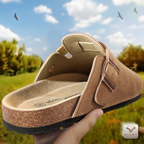 Image of BULLIANT Women Clogs-Fleece-Lined Suede Mules Slippers Nurse Shoes Unisex-Memory Foam Arch Support Cork-Footbed